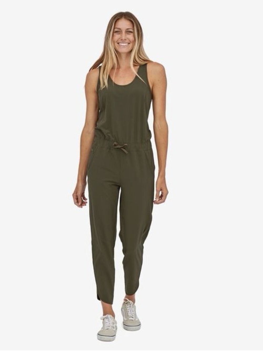 Patagonia Fleewith Romper Olive Sleeveless Drawstring Jumpsuit L
